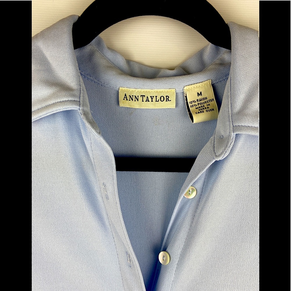 Ann Taylor Light Blue Short-Sleeve Button Polo Blouse - Picture 3 of 3